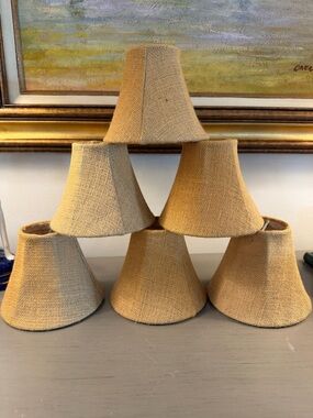 Burlap Chandelier Lamp Shades Set of 6 Lined Clip-On  Bell Shape 5x6x3” Cottage
